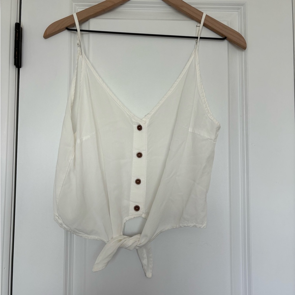 Amazon White Tie Tank Top with Buttons Size Medium